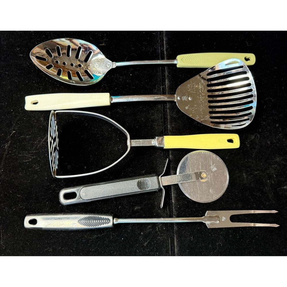 Vintage EKCO Kitchamajig Foley‎ Chief USA Kitchen Utensil Lot 5pc Retro Yellow
